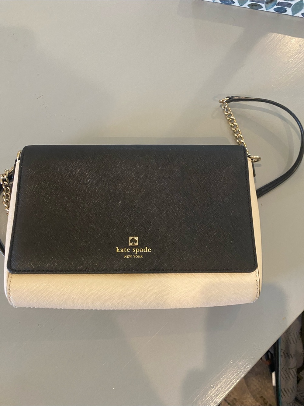 kate spade Black and Cream Saffiano Leather Crossbody Bag